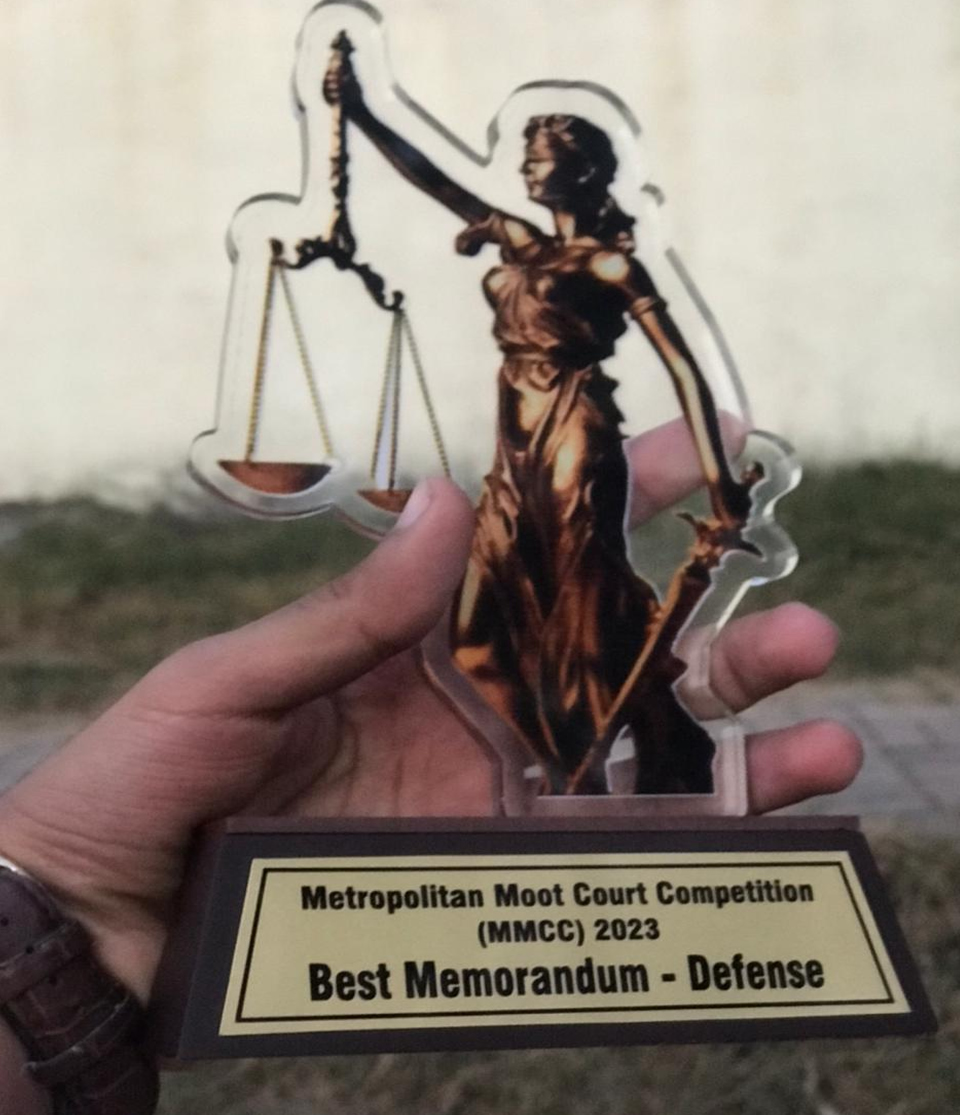 Law School Moot Team won Best Memorandum-Defense Award in Metropolitan Moot Court Competition, 2023